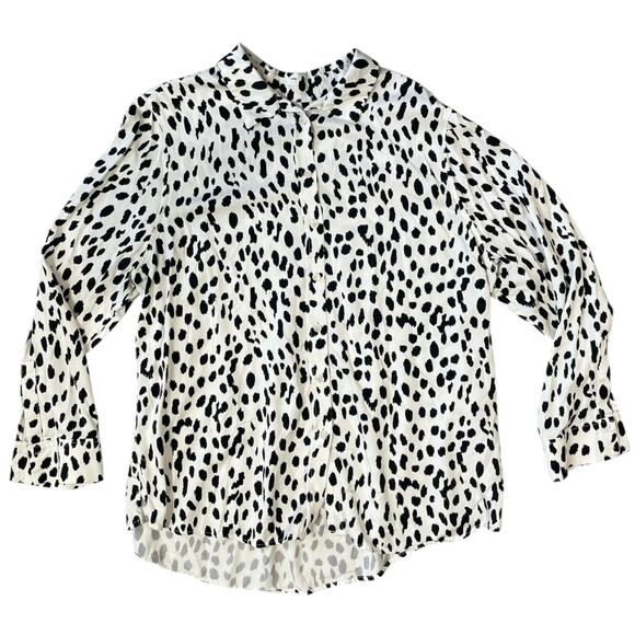 Chico’s XL (3) Black White Animal Print Button Down Blouse Long Sleeve Top - Picture 1 of 5